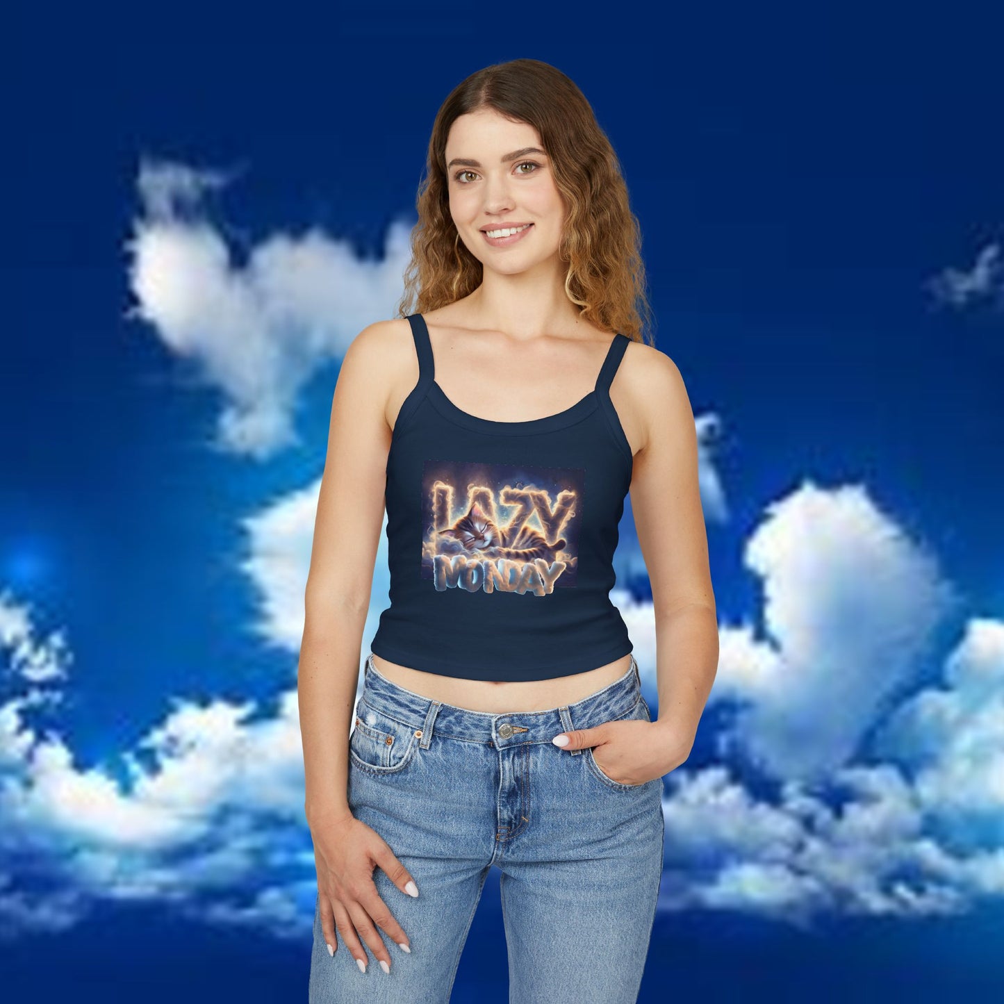 Lazy Monday CAT Women's Spaghetti Strap Tank Top - Relaxed Vibe for Chilling Days