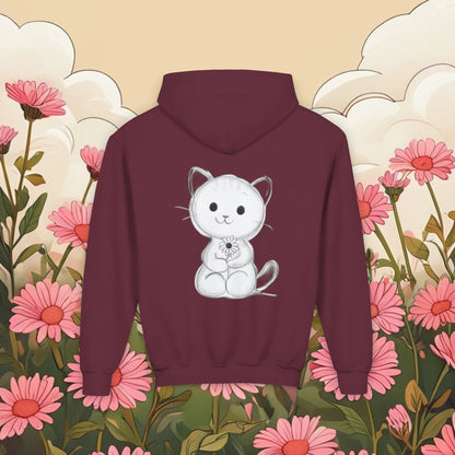 Adorable Cat Kitten Graphic Youth Hoodie - Cute Floral Design