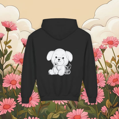 Adorable dog puppy Graphic Youth Hoodie - Cute Floral Design