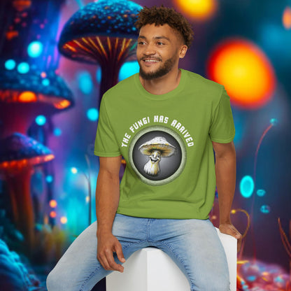 The Fungi Has Arrived Unisex Softstyle T-Shirt – Fun Mushroom Graphic Tee for Nature Lovers