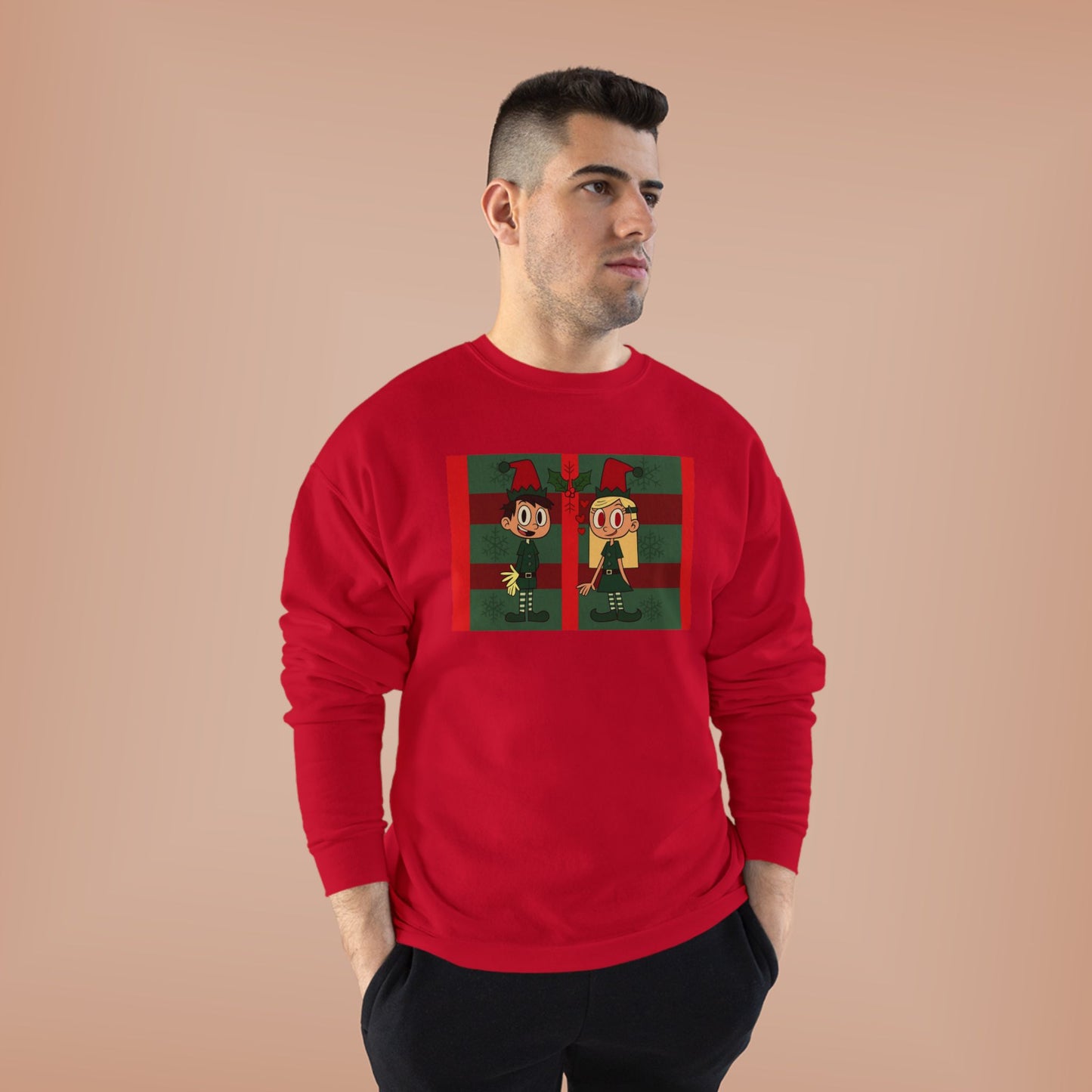 Christmas Elf Couple mistletoe Crewneck Sweatshirt