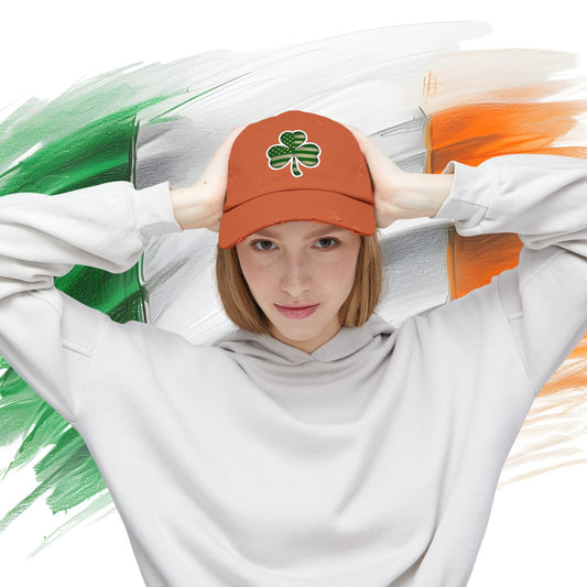 Lucky Clover Distressed Cap - Unisex Shamrock Hat for St. Patrick's Day