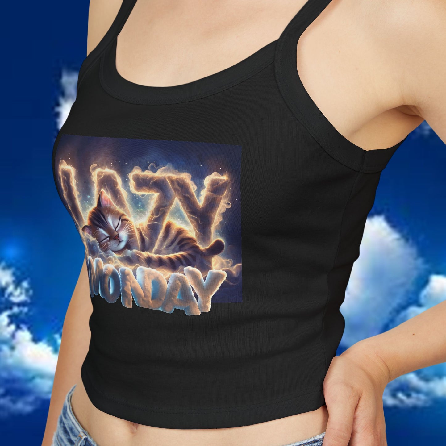 Lazy Monday CAT Women's Spaghetti Strap Tank Top - Relaxed Vibe for Chilling Days