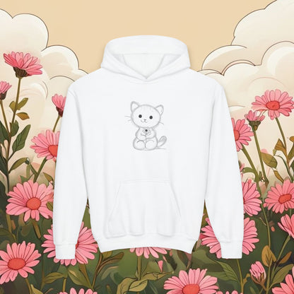 Adorable Cat Kitten Graphic Youth Hoodie - Cute Floral Design