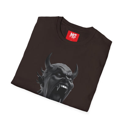 Unisex Demon Face Graphic T-Shirt - Softstyle, Edgy Design for Music Lovers