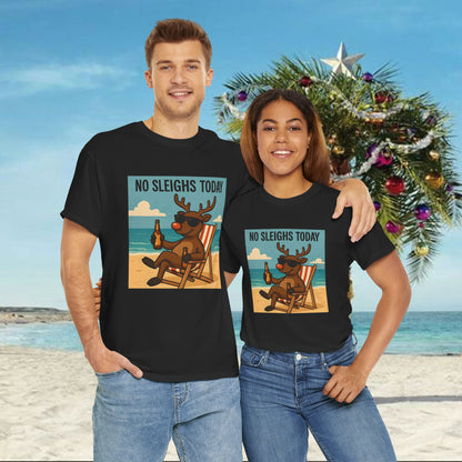 No Sleighs Today Christmas T-Shirt — Relaxing Reindeer Beach Holiday Tee