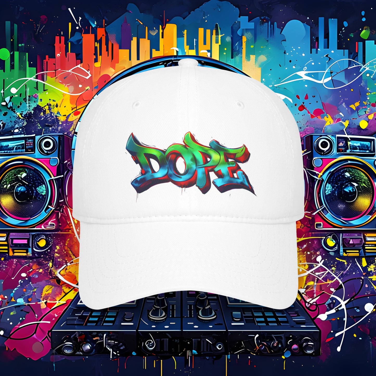 Vibrant Graffiti Low Profile Baseball Cap - DOPE Design for Streetwear & Urban Style
