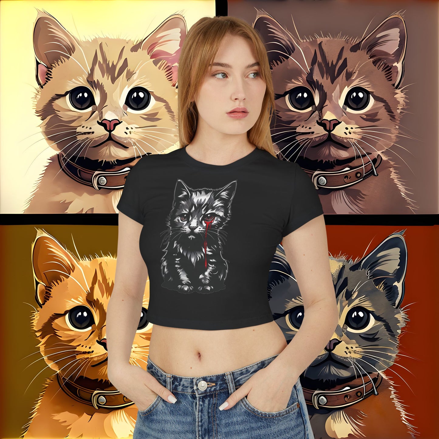 " Tearful Kitten" Women's Baby Tee