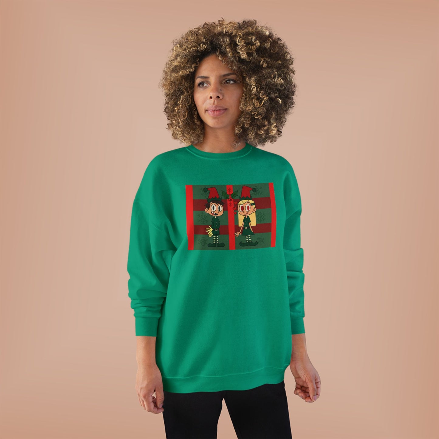 Christmas Elf Couple mistletoe Crewneck Sweatshirt
