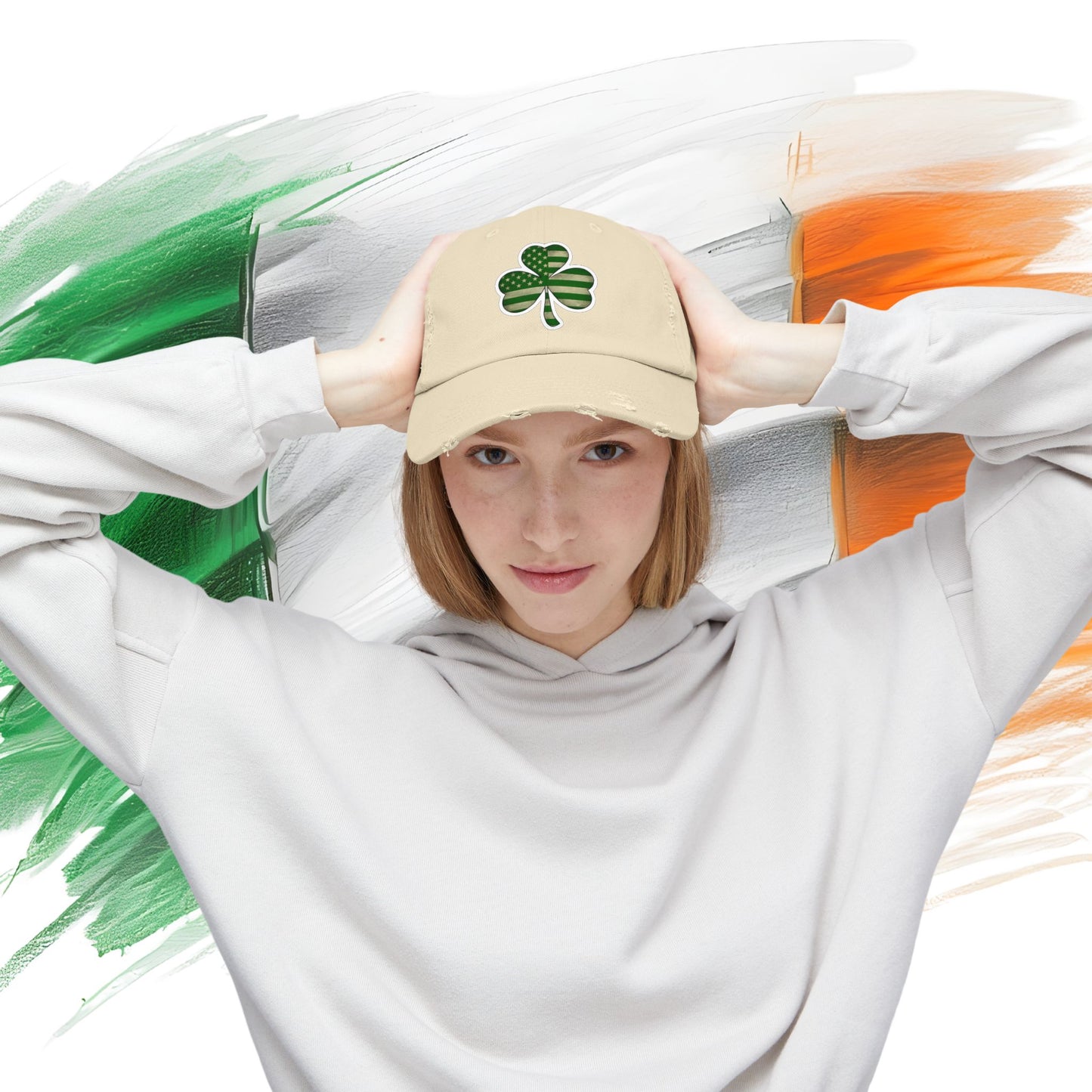 Lucky Clover Distressed Cap - Unisex Shamrock Hat for St. Patrick's Day