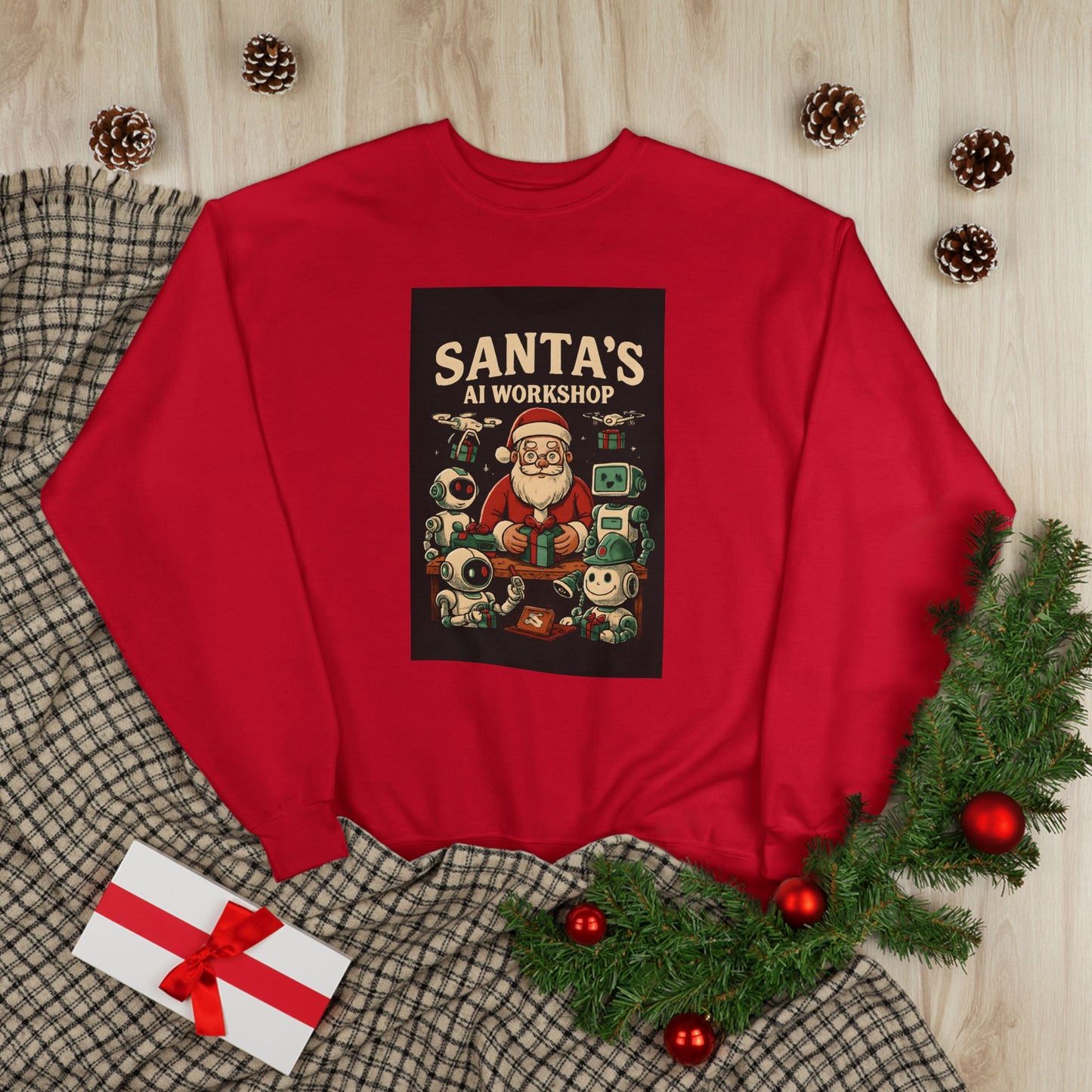 Santa's AI Workshop Sweatshirt — Retro Holiday Tech Christmas Crewneck