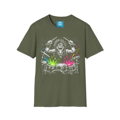 Drumming Graphic T-Shirt — Neon Splash Rock Band Tee