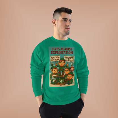 Elves Against Exploitation Sweatshirt, on strike labor — Holiday Activist Crewneck