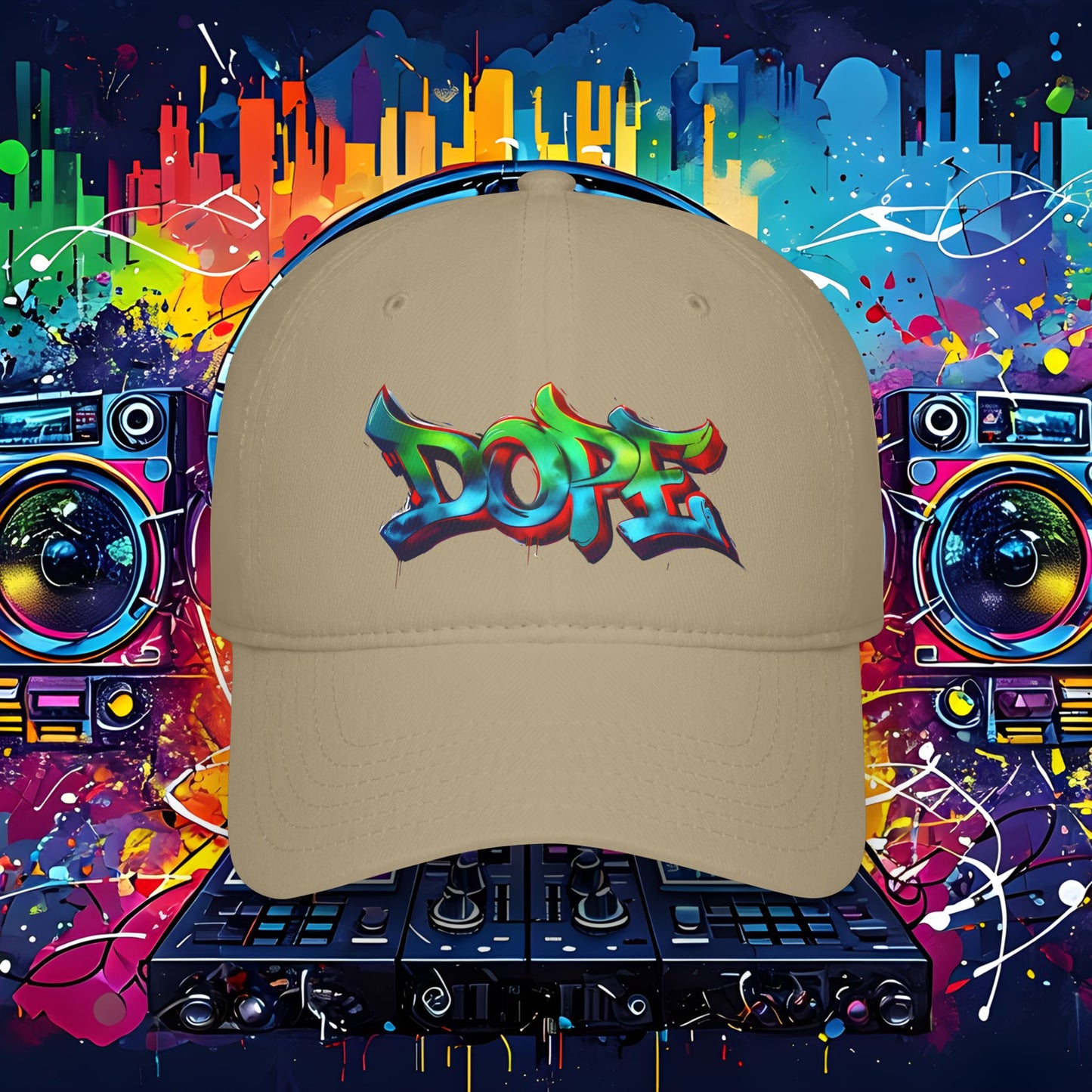 Vibrant Graffiti Low Profile Baseball Cap - DOPE Design for Streetwear & Urban Style