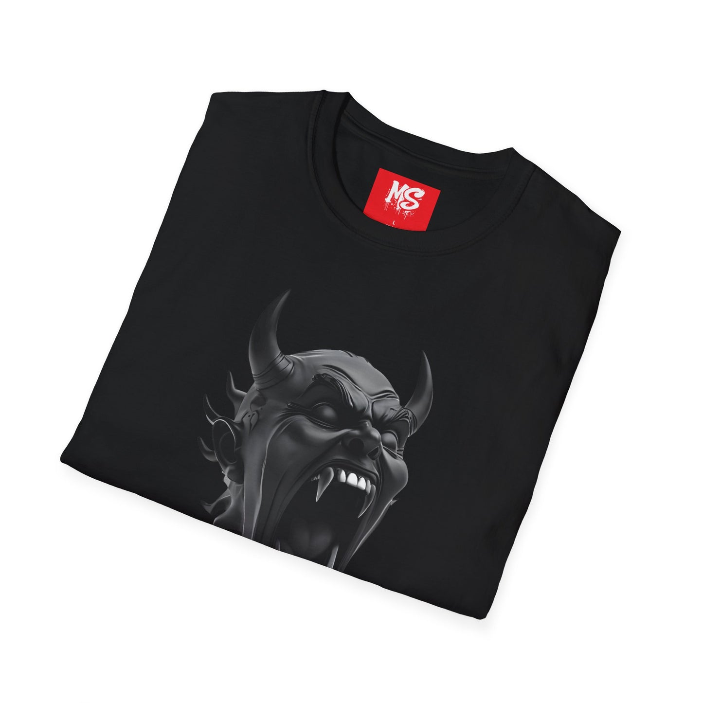 Unisex Demon Face Graphic T-Shirt - Softstyle, Edgy Design for Music Lovers