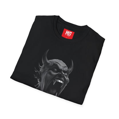Unisex Demon Face Graphic T-Shirt - Softstyle, Edgy Design for Music Lovers
