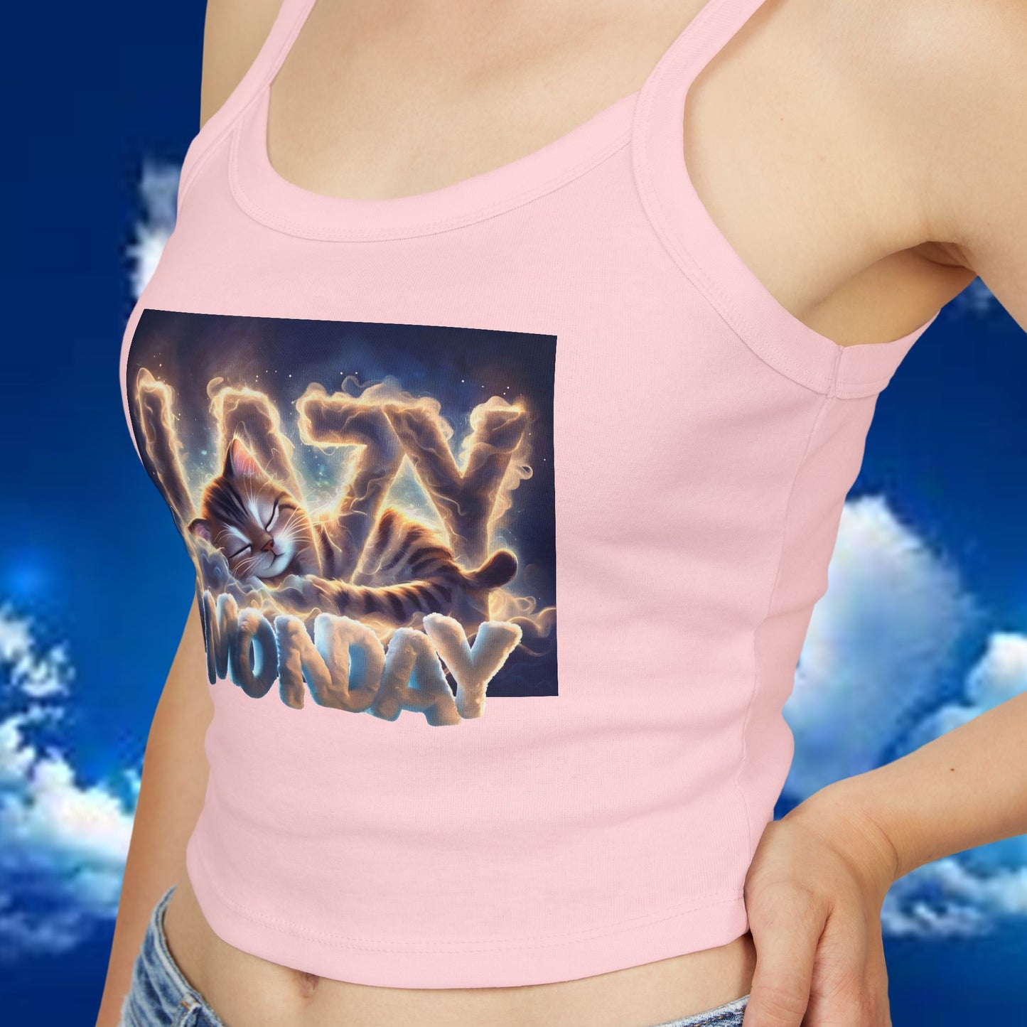 Lazy Monday CAT Women's Spaghetti Strap Tank Top - Relaxed Vibe for Chilling Days