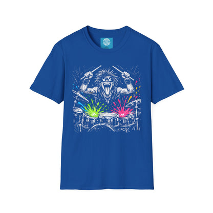 Drumming Graphic T-Shirt — Neon Splash Rock Band Tee