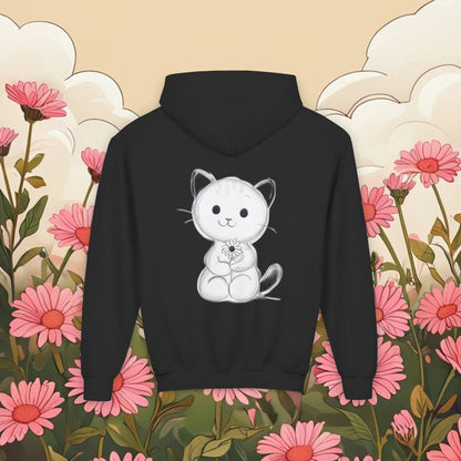 Adorable Cat Kitten Graphic Youth Hoodie - Cute Floral Design