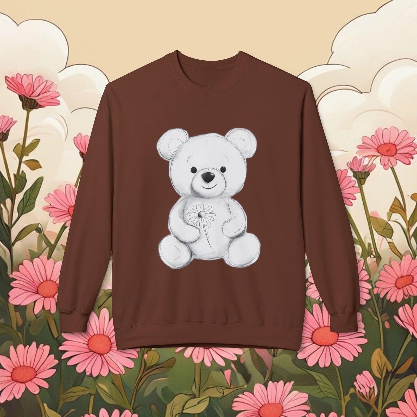 Cute Teddy Bear Fleece Crewneck Sweatshirt - Cozy and Adorable