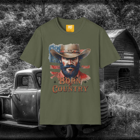 Born Country Unisex Softstyle T-Shirt - Vintage Western Graphic Tee