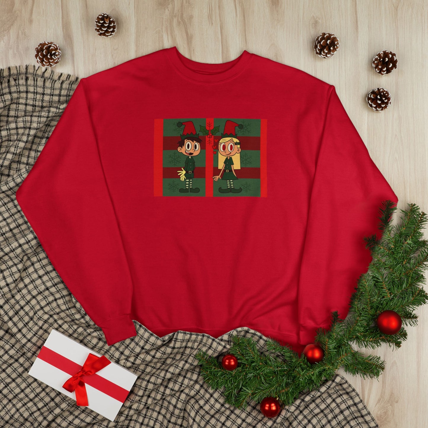 Christmas Elf Couple mistletoe Crewneck Sweatshirt