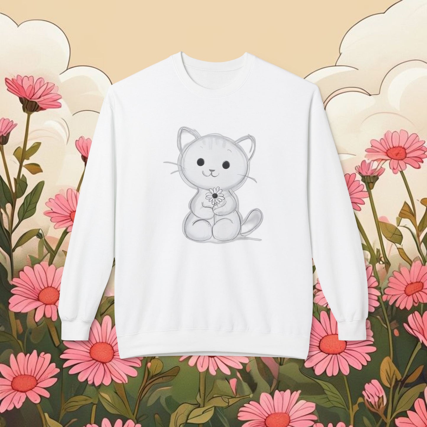 Cute Cat Fleece Crewneck Sweatshirt for Animal Lovers