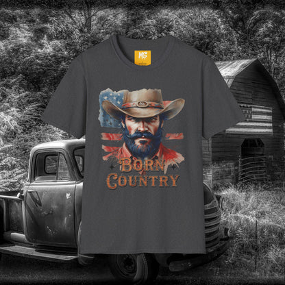 Born Country Unisex Softstyle T-Shirt - Vintage Western Graphic Tee