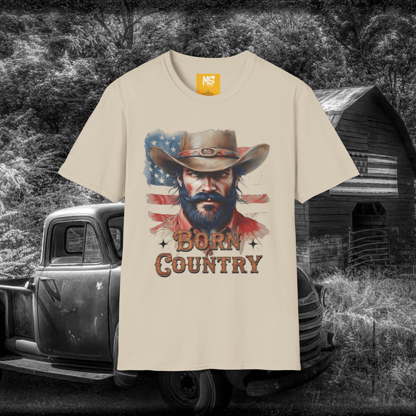 Born Country Unisex Softstyle T-Shirt - Vintage Western Graphic Tee