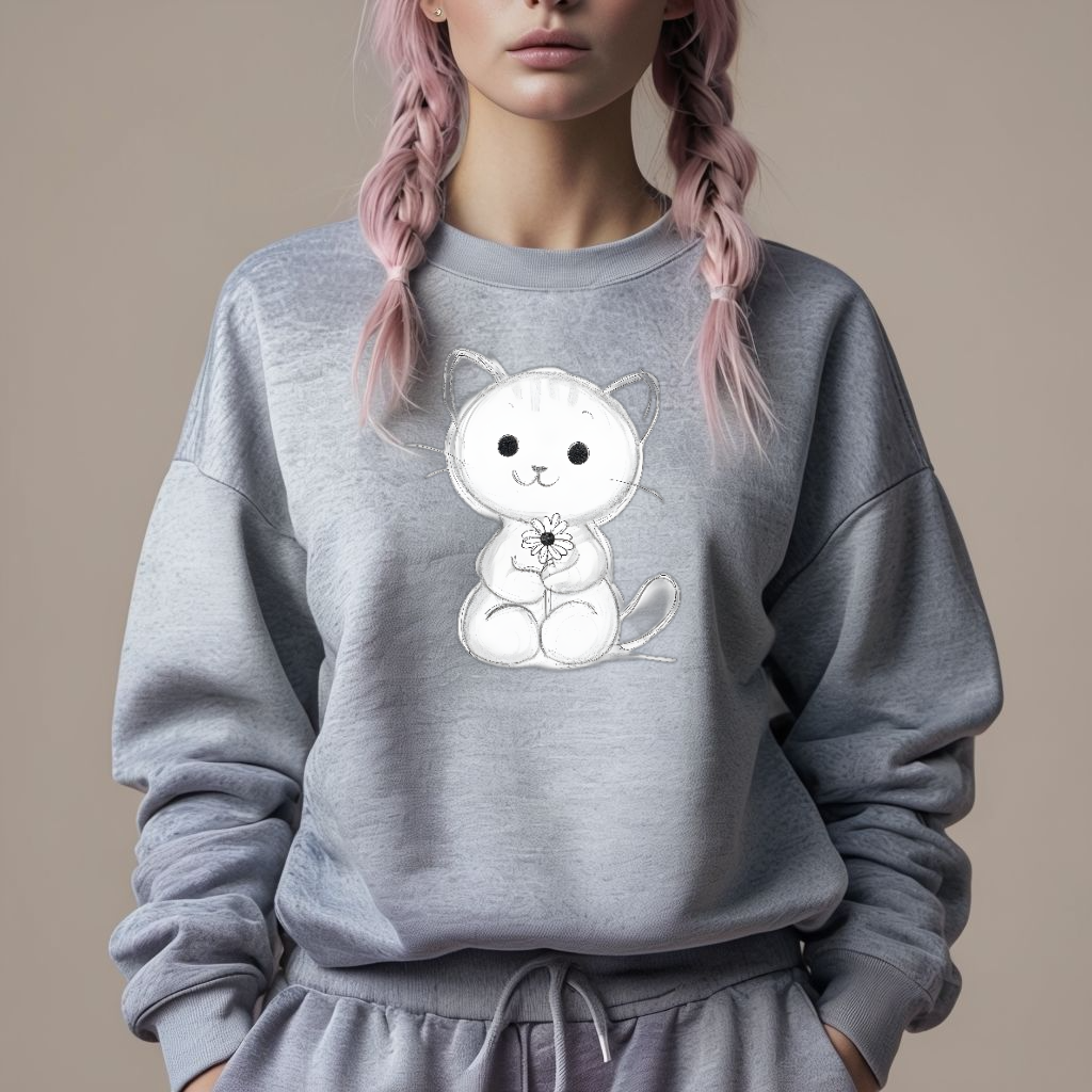 Cute Cat Fleece Crewneck Sweatshirt for Animal Lovers