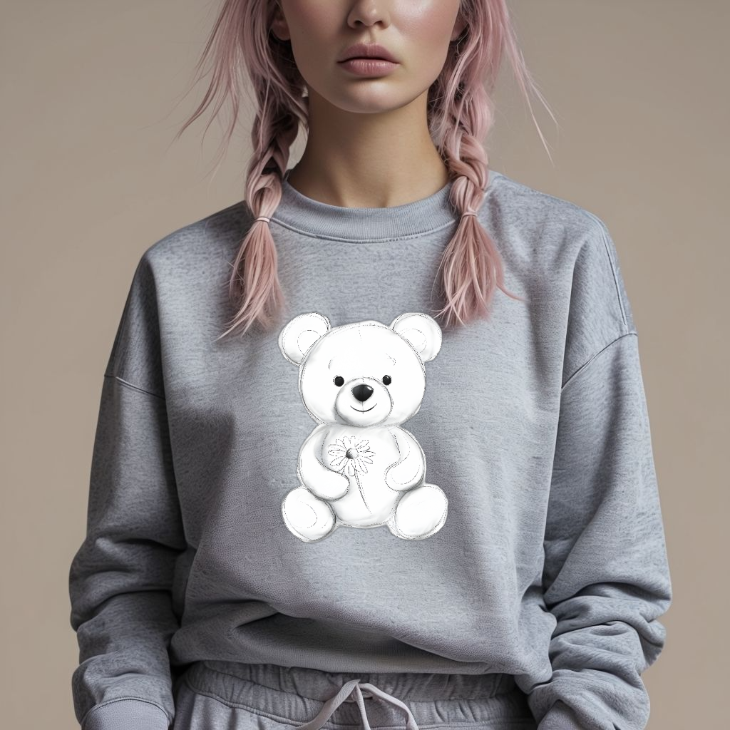 Cute Teddy Bear Fleece Crewneck Sweatshirt - Cozy and Adorable