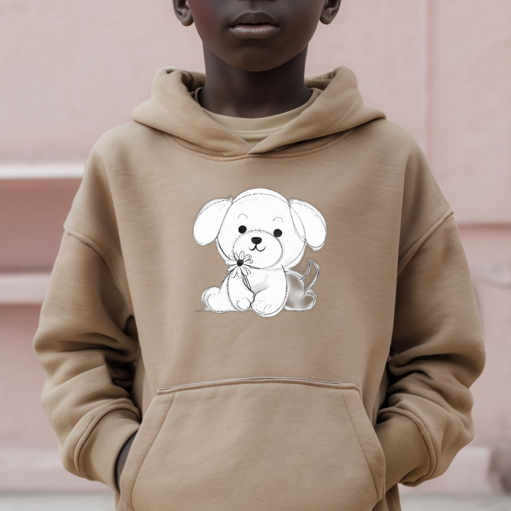 Adorable dog puppy Graphic Youth Hoodie - Cute Floral Design