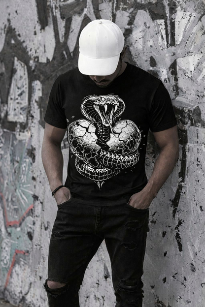 Cobra Heart T-Shirt — Vintage Snake Graphic Tee for Snake Lovers & Bikers