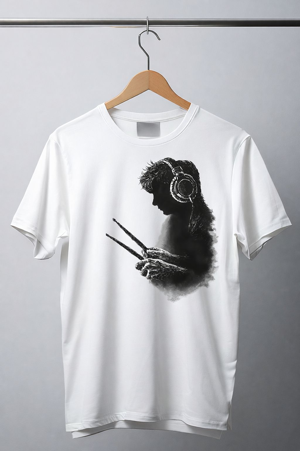 Drummer T-Shirt — Headphones Playing Drums