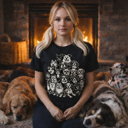 Dog Breeds Pyramid T-Shirt — Cute Pack of Dogs Graphic Tee for Pet Lovers