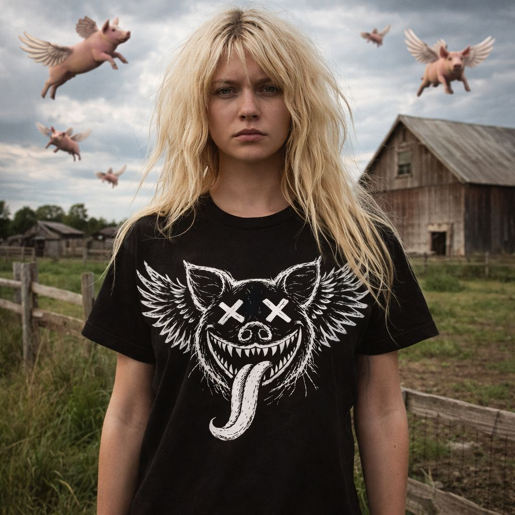 Winged Grinning pig Graphic T-Shirt