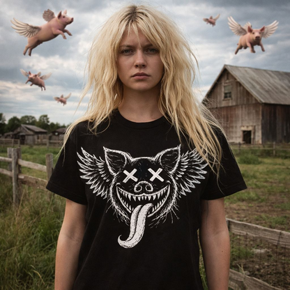 Winged Grinning pig Graphic T-Shirt