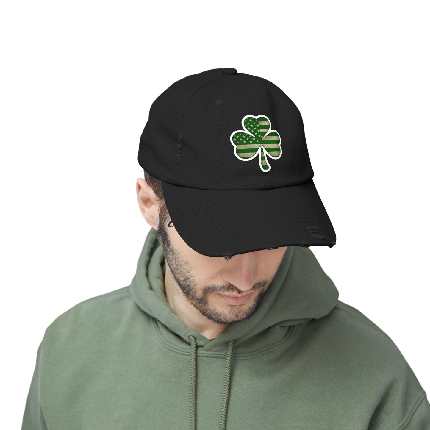 Lucky Clover Distressed Cap - Unisex Shamrock Hat for St. Patrick's Day