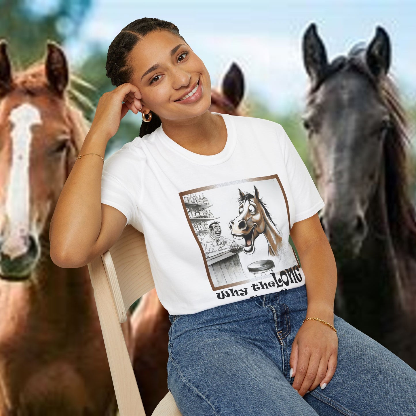 Funny Horse-Themed Unisex T-Shirt - "Why the Long Face?"