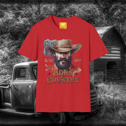 Born Country Unisex Softstyle T-Shirt - Vintage Western Graphic Tee