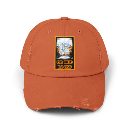 Unisex Distressed Cap - 'On The Rocks' Drink Design for Casual Cool Vibes