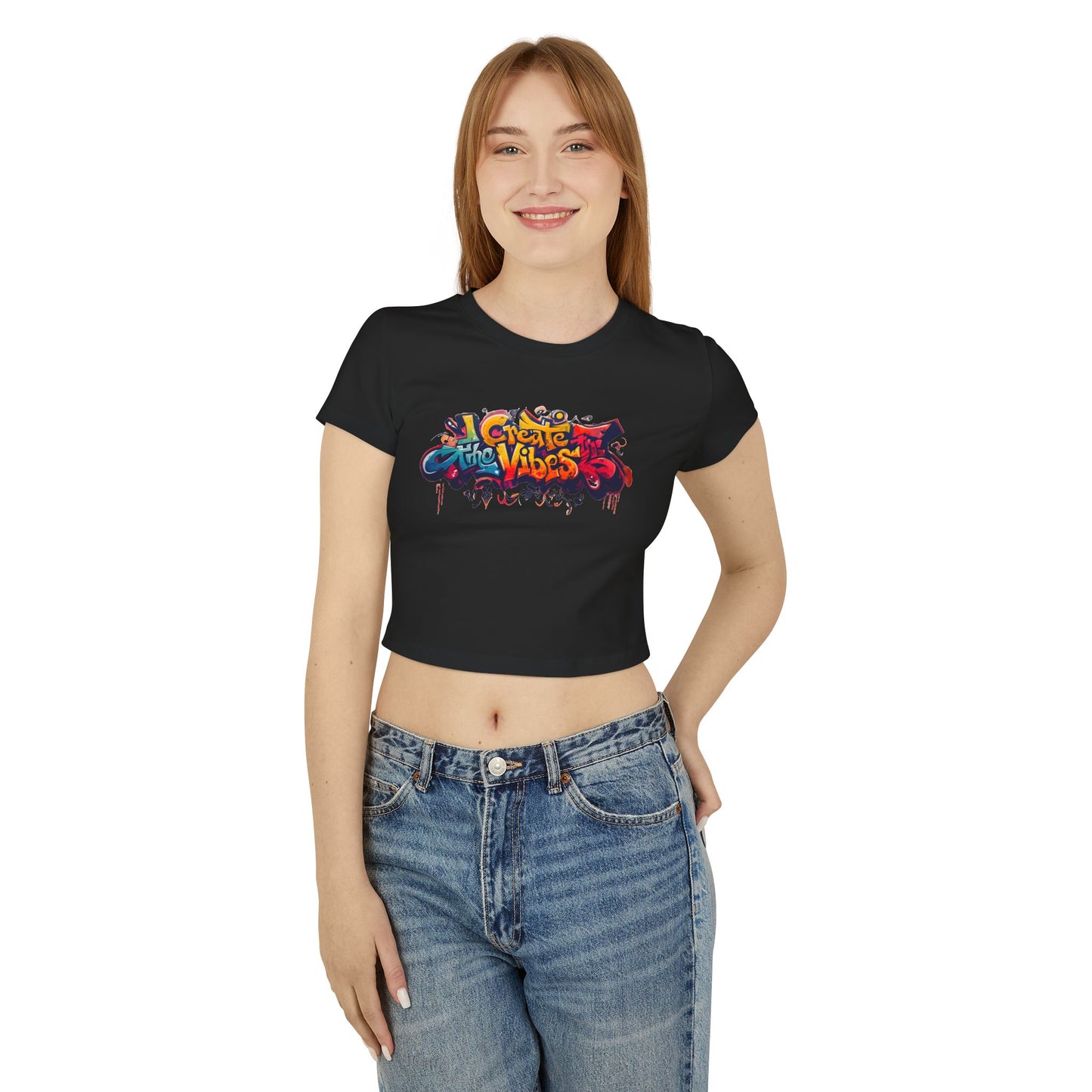 Create the Vibes Women's Baby Tee – Trendy Cropped Shirt for Casual Style
