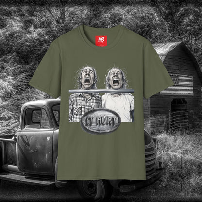 "TWO MEN WALK INTO A BAR" Unisex Softstyle T-Shirt - Graphic Tee for Bar joke fans