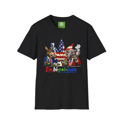 I'm bi-pot-isan Political pot weed T-Shirt — Bipartisan Elephant & Donkey Graphic
