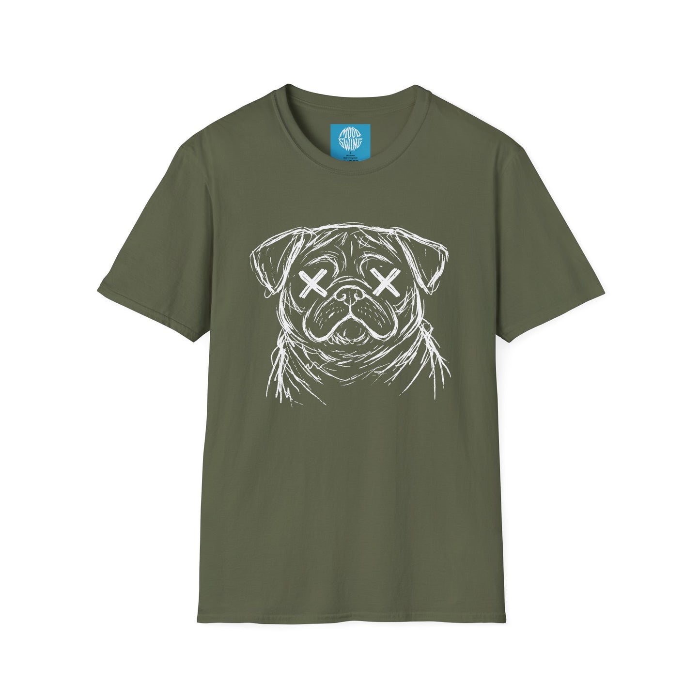 Pug crazy Tee — Distressed Sketch Pug Shirt with X-Eyed Design