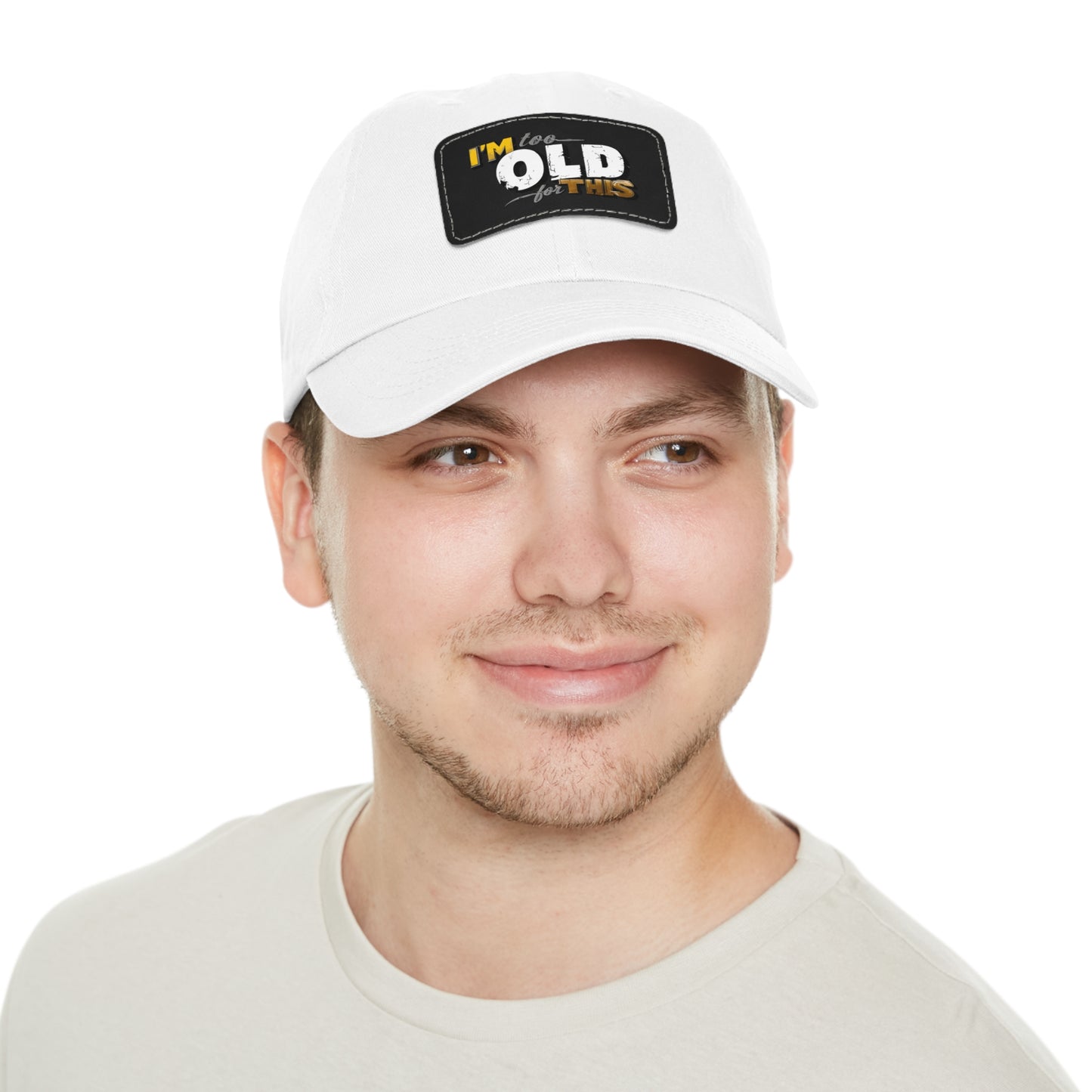 Vintage Dad Hat with Leather Patch - "I'm Too Old for This"