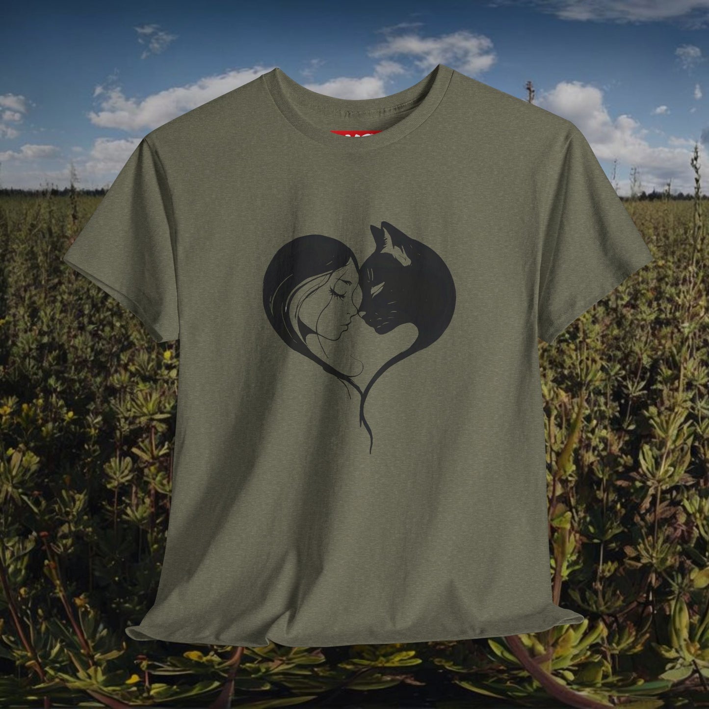 Love Cats Unisex Heavy Cotton Tee - Cute Cat and Person Kiss Design