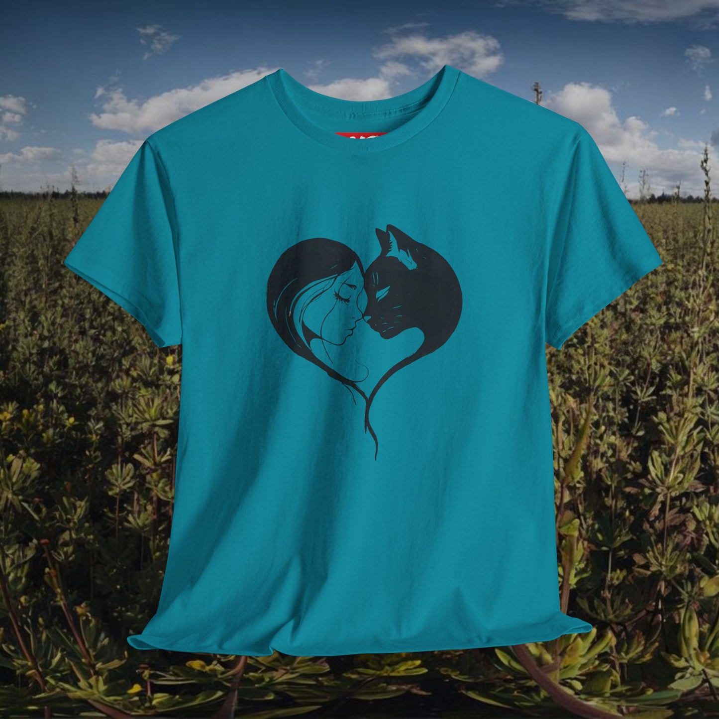 Love Cats Unisex Heavy Cotton Tee - Cute Cat and Person Kiss Design