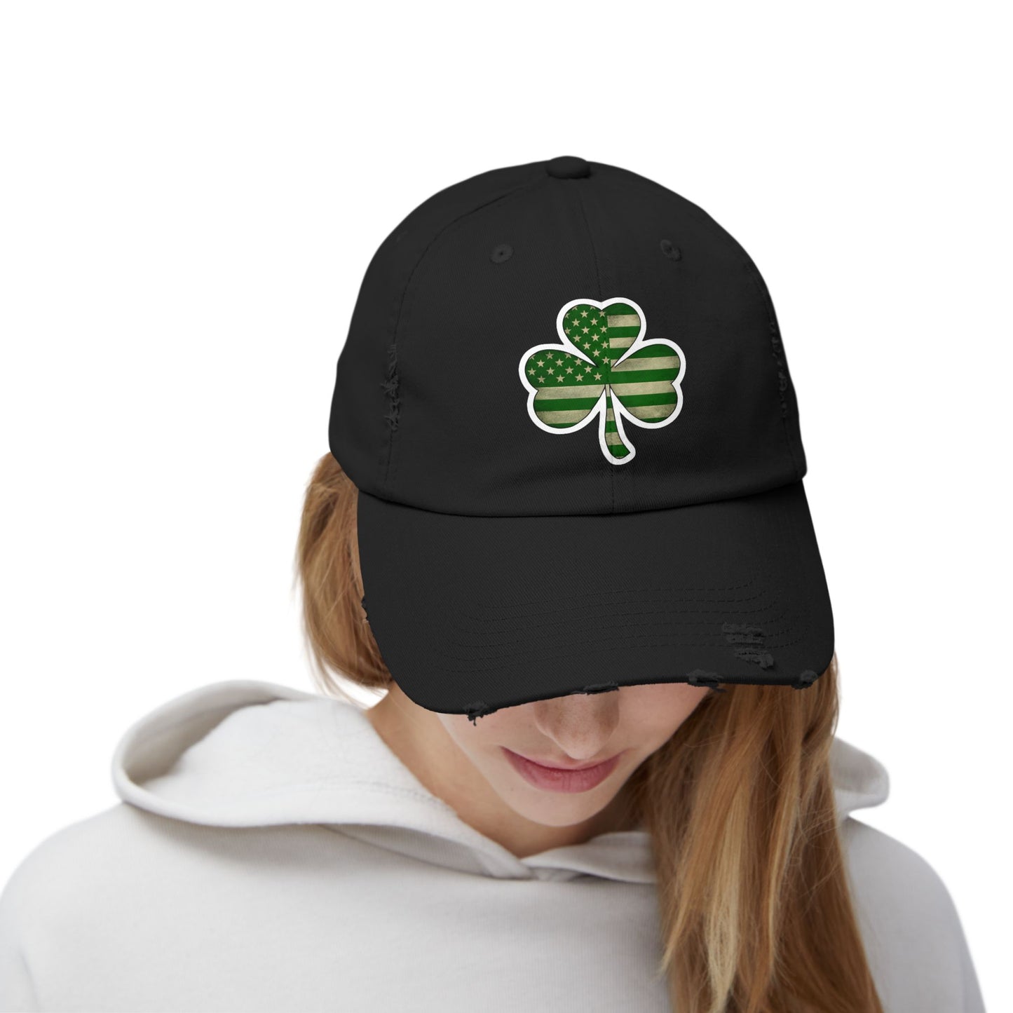Lucky Clover Distressed Cap - Unisex Shamrock Hat for St. Patrick's Day