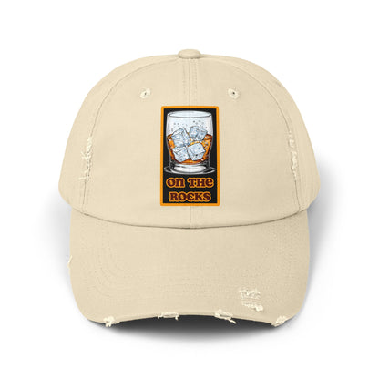 Unisex Distressed Cap - 'On The Rocks' Drink Design for Casual Cool Vibes